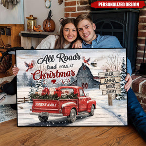 All Roads Lead Home at Christmas-Personalized Red Truck Christmas Poster Gift For Family