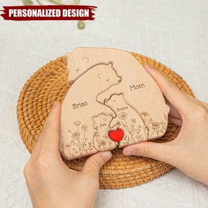 Hugging Bear Family Floral Version-Personalized Wooden Bear Family Puzzle