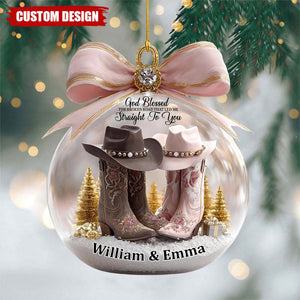 God Blessed the Broken Road - Personalized Countryside Couple Christmas Ornament - Gift For Cowboy Cowgirl