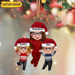 2025 New Release - Happy Christmas Doll Grandma With Grandkids Personalized Acrylic Ornament, Gift For Granddaughter Grandson
