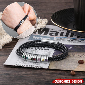 Personalized Mens Braid Bracelet with 1-8 Engraved Beads Family Names-Gifts for Men Father's day