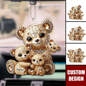 Mom I Love You - Personalized Bear Mom With Kids Car Ornament, Mother's Day Gift
