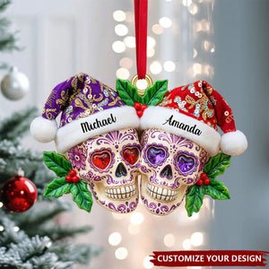 Personalized Christmas Skull Couple Acrylic Ornament, Gifts For Christmas