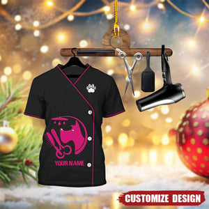 2024 New Release Personalized Pet Groomer Uniform Pink Christmas Ornament-Gifts For Pet Groomer