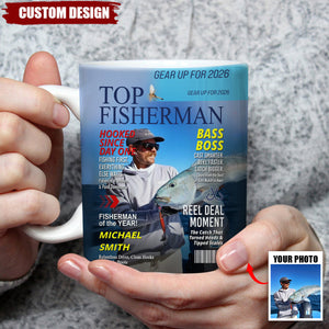 Personalized Fishing Magazine Cover Mug - Angler Funny Fisherman Gift,Fishing Lovers Gift