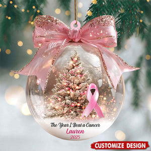 The Year We Beat A Cancer - Personalized Ornament - Gift for Cancer Fighter