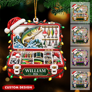 Christmas Gift For Fisherman - Personalized Fishing Tackle Box Embossed Ornament