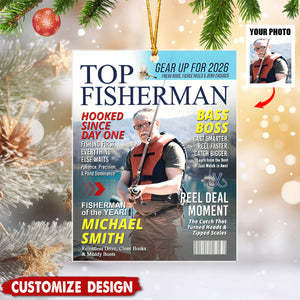 Personalized Fishing Magazine Cover Ornament - Angler Funny Fisherman Gift,Fishing Lovers Gift