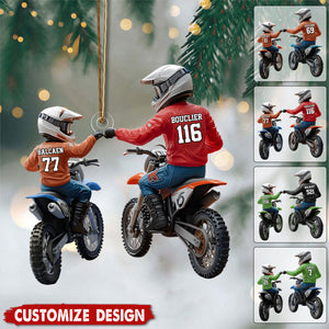 Dirt Bike Dad And Kid - Personalized Dirt Bike Acrylic Ornament