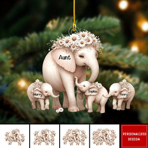 New Release Mama/Nana Elephant With Little Kids - Personalized Acrylic Christmas Ornament