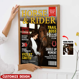 Personalized Horse and Rider Magazine Cover Poster - Equestrian Gift for Horse Lovers