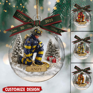 Proud Firefighter - Personalized Firefighter Snow Globe Ornament