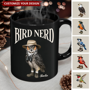 Bird Nerd Funny Bird Watcher Personalized Black Mug, Bird Twitcher Gift for Bird Lover