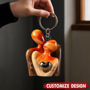 Elegant Couple Statue with Heart Inlay - Personalized Couple Acrylic Keychain