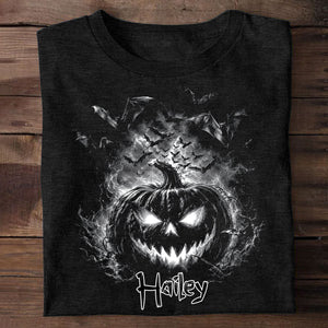 Personalized Spooky Pumpkin Bat T-Shirt - Gift For Halloween Lovers Family Friends