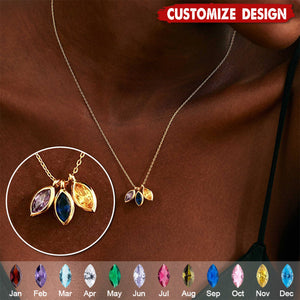 Personalized Leaf Birthstone Necklace - Gift For Mom Grandma