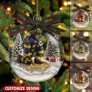 Proud Firefighter - Personalized Firefighter Snow Globe Ornament