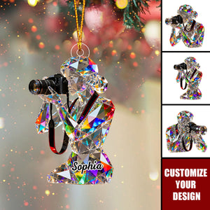 Personalized Stained Glass Photographer Bust Themed Christmas Ornament