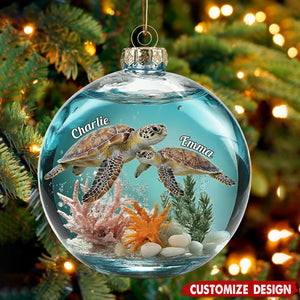 Turtle Couple - Personalized Turtle Transparent Ornament