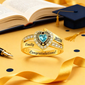 Personalized Engraved Heart Birthstone Graduation Ring Gift for Graduates