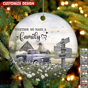 Personalized Farmhouse Family Truck Christmas Ceramic Ornament - Gift For Family