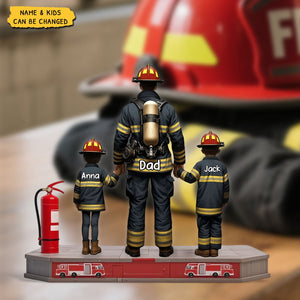 Firefighter Dad And Kids - Personalized Acrylic Plaque, Father's Day Gift for Dad, Gift for Husband
