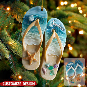 Personalized Flip Flop Sea Christmas Ornament