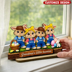 Personalized Little Bunnies 2-Layered Wooden Plaque - Easter Gift For Grandma