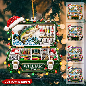 Christmas Gift For Fisherman - Personalized Fishing Tackle Box Embossed Ornament