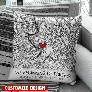 Where It All Began - Map Personalized Couple Pillow - Gift For Husband,Wife,Anniversary