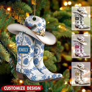 Personalized Cow Girl Boot Christmas Ornament - Gift For Cowgirl