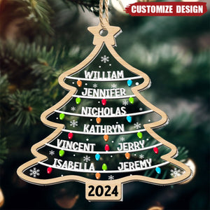 2024 New Release Family Names Christmas Tree - Personalized Wood And Acrylic Ornament