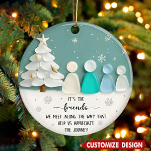 Ceramic Friends Christmas Ornament, Sea-Glass Figures Winter Tree & Snowflakes, Heartfelt Friendship Quote Keepsake, Best Friend Gift 2025