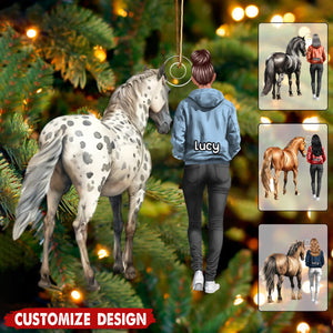 Personalized Girl Loves Horse Ornament - Gift For Horse Lovers