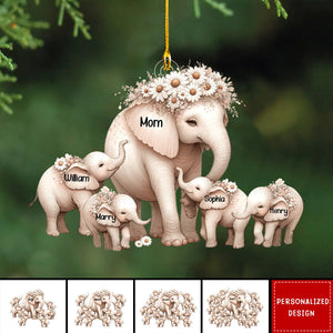New Release Mama/Nana Elephant With Little Kids - Personalized Acrylic Christmas Ornament