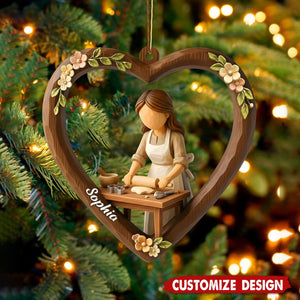 Personalized Girl and Baking Heart Christmas Ornament