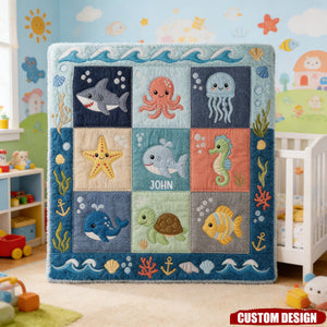 Cute Sea World - Personalized Kid Blanket