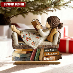 Personalized Man Woman Book Lover Reading Book On Sofa Wooden Plaque