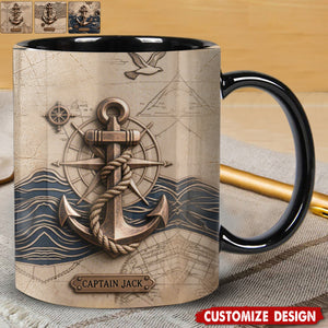 Nautical Anchor Vintage Nautical Map Fragment Personalized Coffee Mug