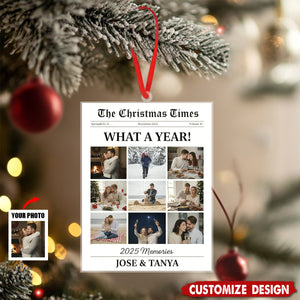 Personalized What A Year Newspaper Couple Ornament