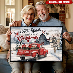 All Roads Lead Home at Christmas-Personalized Red Truck Christmas Poster Gift For Family