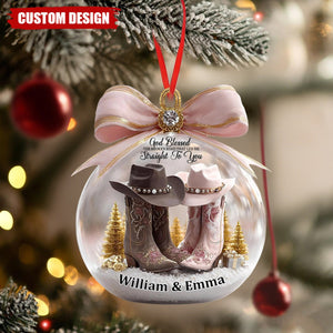 God Blessed the Broken Road - Personalized Countryside Couple Christmas Ornament - Gift For Cowboy Cowgirl
