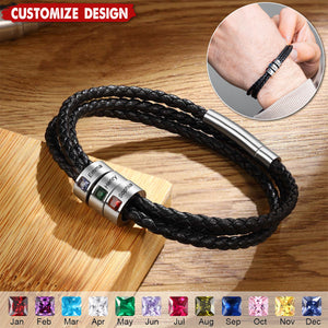 Personalized Mens Braid Bracelet with 1-8 Engraved Beads Family Names-Gifts for Men Father's day