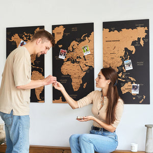 World Map Wall Art Push Pin Map, Cork Board Wooden Travel Map Wall Decor