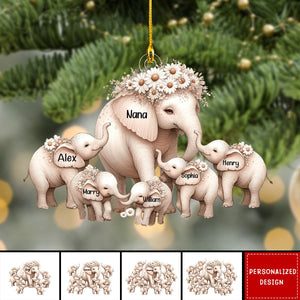New Release Mama/Nana Elephant With Little Kids - Personalized Acrylic Christmas Ornament
