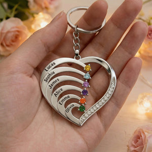 Personalized Family Heart Birthstone Keychain-Gift For Mom Grandma