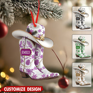 Personalized Cow Girl Boot Christmas Ornament - Gift For Cowgirl
