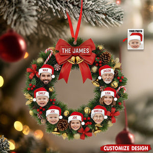 Personalized Family Wreath Photo Christmas Ornament