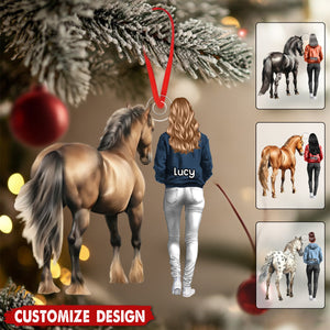 Personalized Girl Loves Horse Ornament - Gift For Horse Lovers