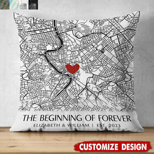 Where It All Began - Map Personalized Couple Pillow - Gift For Husband,Wife,Anniversary
